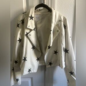 Le Lis White Moto Jacket with Black Star Print
